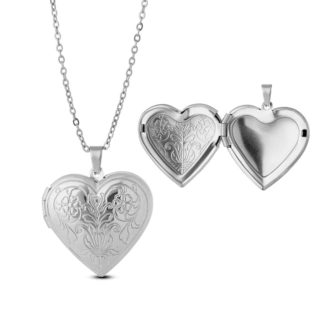 Heart-shaped Locket Flower Silver Personalize