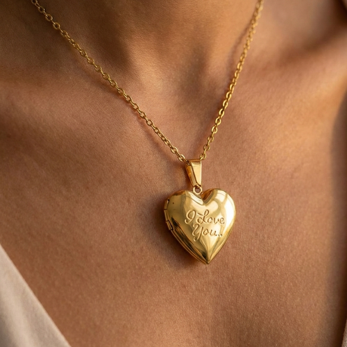 "I Love you" Heart-shaped Locket Gold Personalize