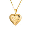 Gold heart-shaped pendant with 'I Love You' engraving on a gold chain against a white background