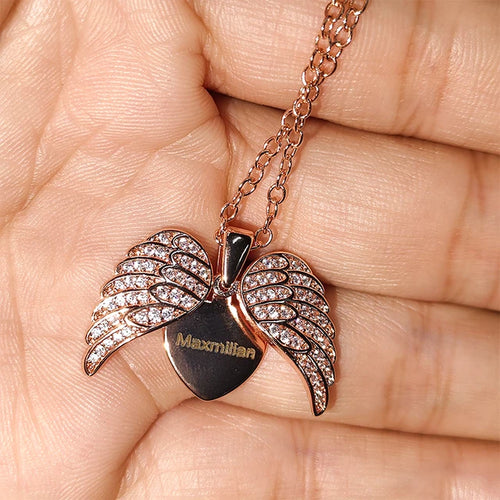 Heart-Shaped Angel Wings Locket Gold Personalize